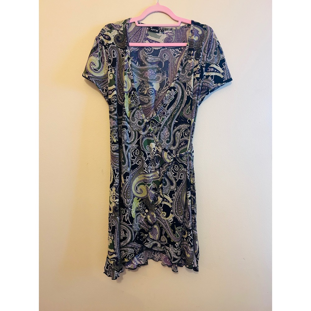 Apt. 9 Paisley Wrap Dress Womens XL Multicolor Excellent Short Sleeve V-Neck